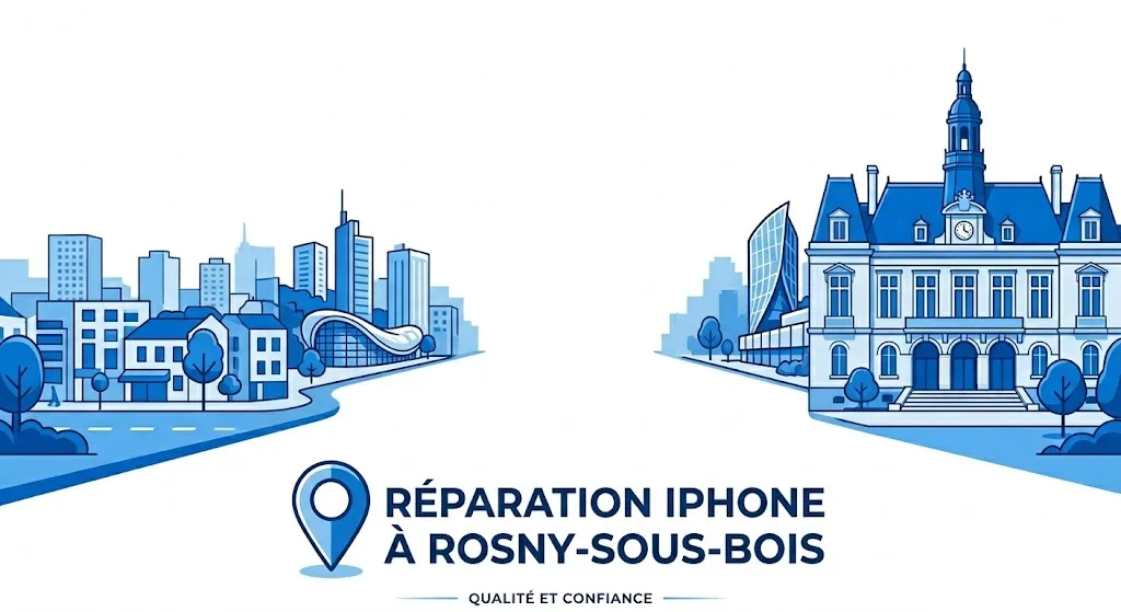 Illustration de Rosny-sous-Bois avec le texte Réparation iPhone